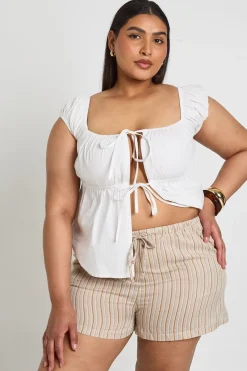 boohoo Short Grande Taille À Rayures Avec Cordon De Serrage<Femme Shorts