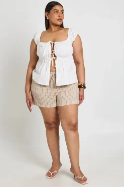 boohoo Short Grande Taille À Rayures Avec Cordon De Serrage<Femme Shorts