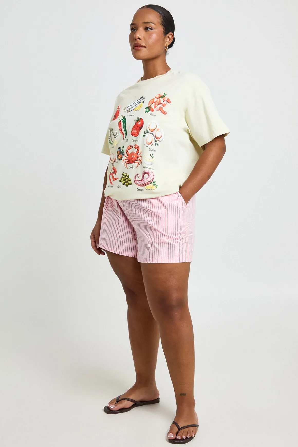 Short Grande Taille À Taille Élastiquée Et Rayures