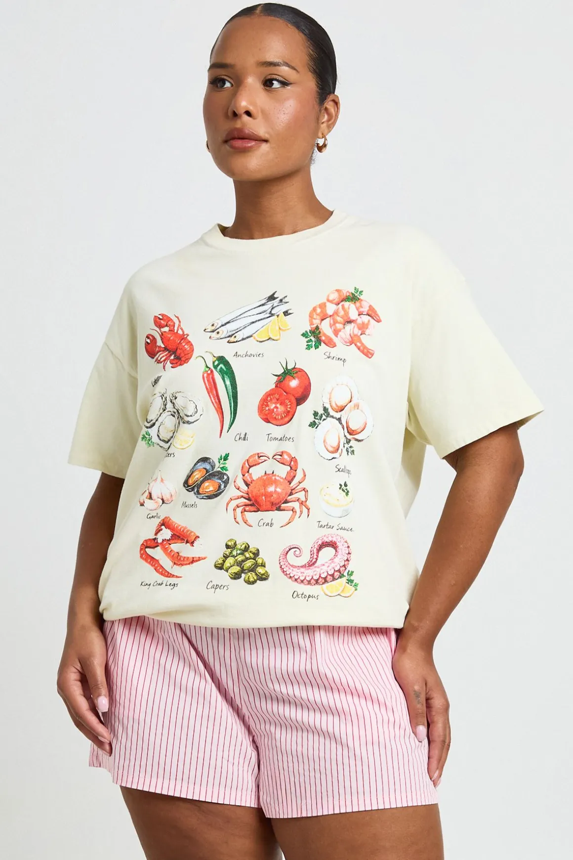 Short Grande Taille À Taille Élastiquée Et Rayures