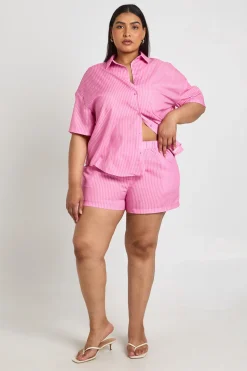 Short Grande Taille À Taille Élastiquée Et Rayures
