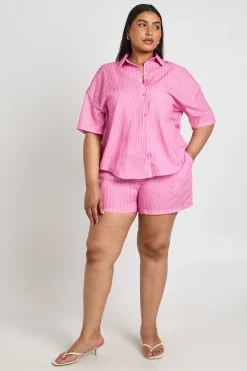 Short Grande Taille À Taille Élastiquée Et Rayures