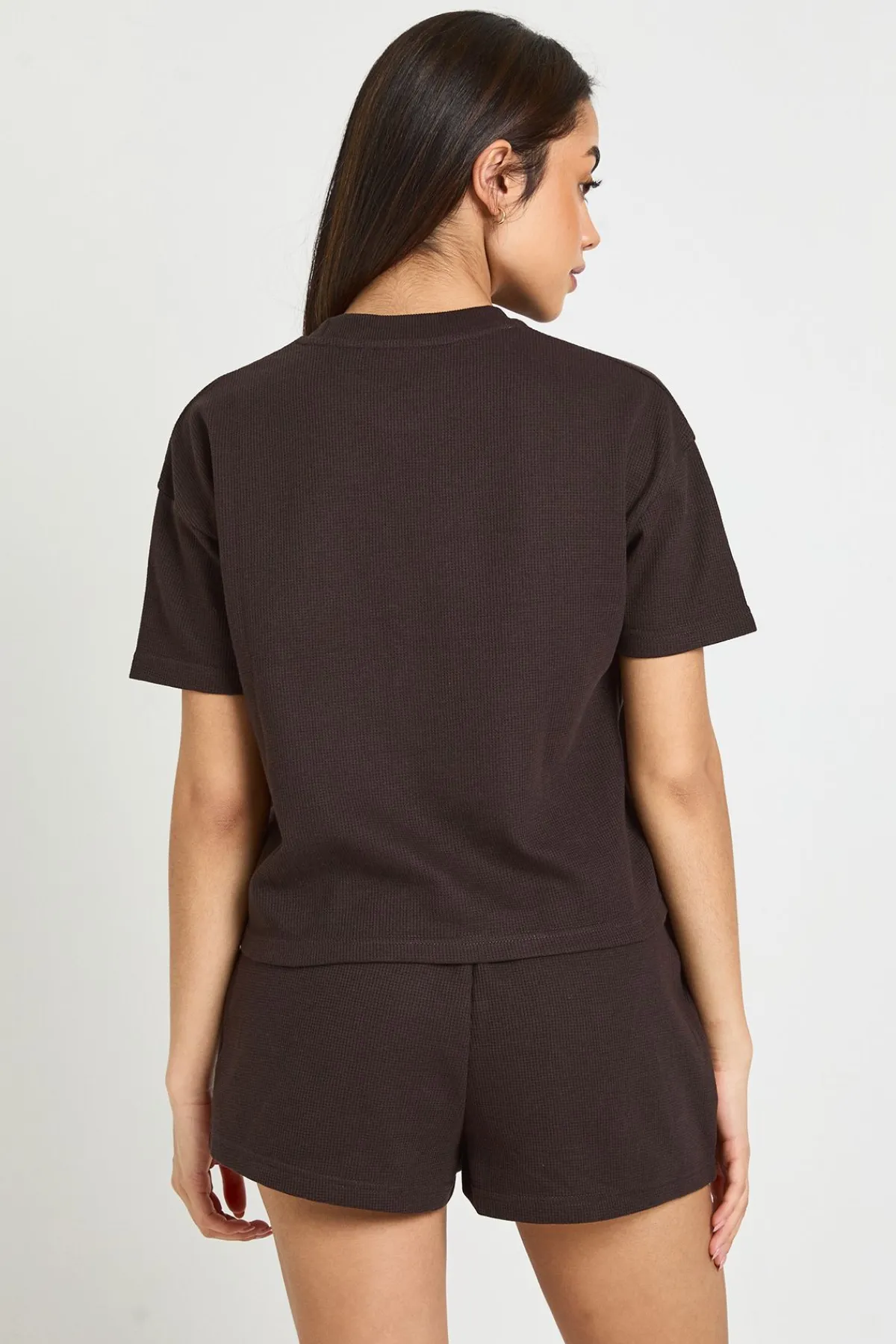 boohoo Short Henley En Tissu Gaufré<Femme Looks Chocolat|Shorts