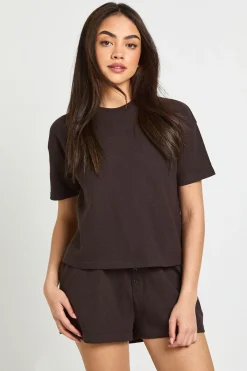 boohoo Short Henley En Tissu Gaufré<Femme Looks Chocolat|Shorts