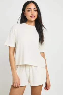boohoo Short Henley En Tissu Gaufré<Femme Shorts