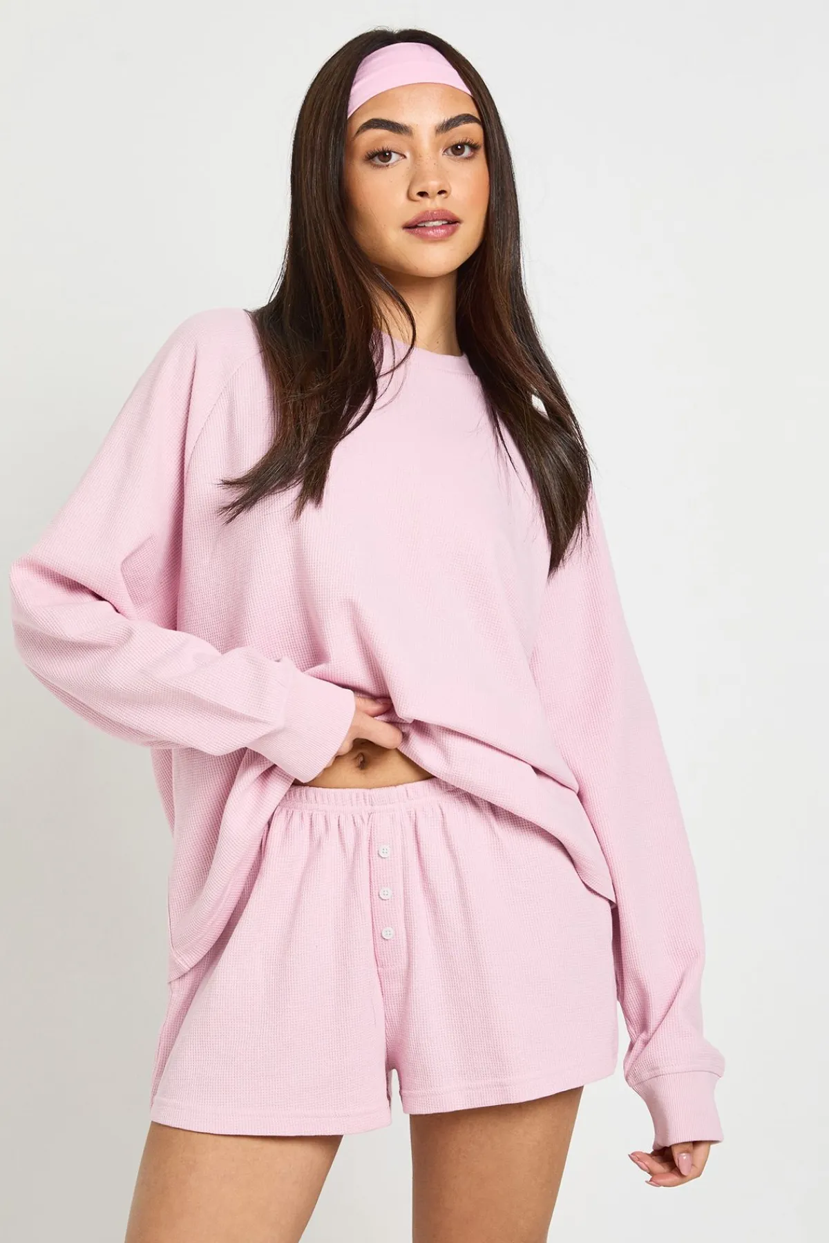 boohoo Short Henley En Tissu Gaufré<Femme Shorts