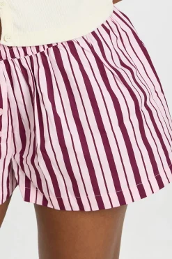 Short Henley À Rayures En Popeline