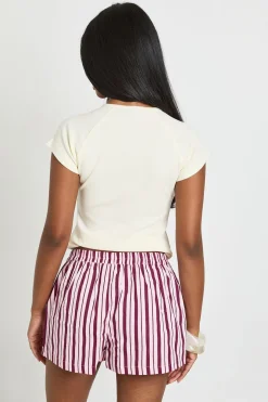 Short Henley À Rayures En Popeline
