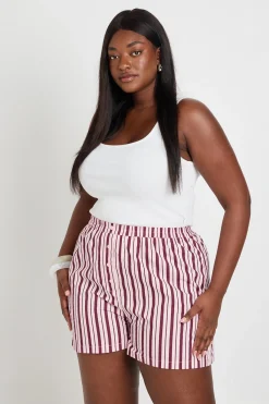 boohoo Short Henley À Rayures En Popeline Grande Taille<Femme Shorts