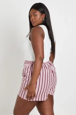 boohoo Short Henley À Rayures En Popeline Grande Taille<Femme Shorts