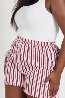 boohoo Short Henley À Rayures En Popeline Grande Taille<Femme Shorts