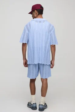 Short homme décontracté brodé, à motif ondulé, en crochet et en tricot