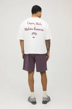boohooMAN Short Homme Rayé Coupe Regular Avec Inscription<Homme Shorts