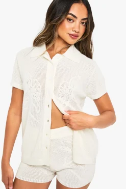 boohoo Short à imprimé floral en maille, tricoté au crochet<Femme Pulls Et Gilets|Toutes Les Mailles