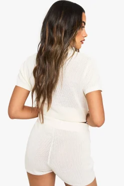 boohoo Short à imprimé floral en maille, tricoté au crochet<Femme Pulls Et Gilets|Toutes Les Mailles