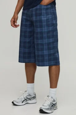 Short Long Baggy À Carreaux En Sergé