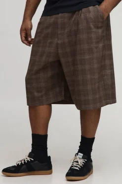 boohooMAN Short Long À Carreaux Grande Taille Avec Plis Devant Et Jambes Larges<Homme Jorts|Denim