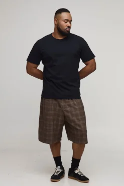 boohooMAN Short Long À Carreaux Grande Taille Avec Plis Devant Et Jambes Larges<Homme Jorts|Denim