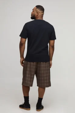 boohooMAN Short Long À Carreaux Grande Taille Avec Plis Devant Et Jambes Larges<Homme Jorts|Denim