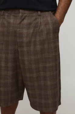 boohooMAN Short Long À Carreaux Grande Taille Avec Plis Devant Et Jambes Larges<Homme Jorts|Denim