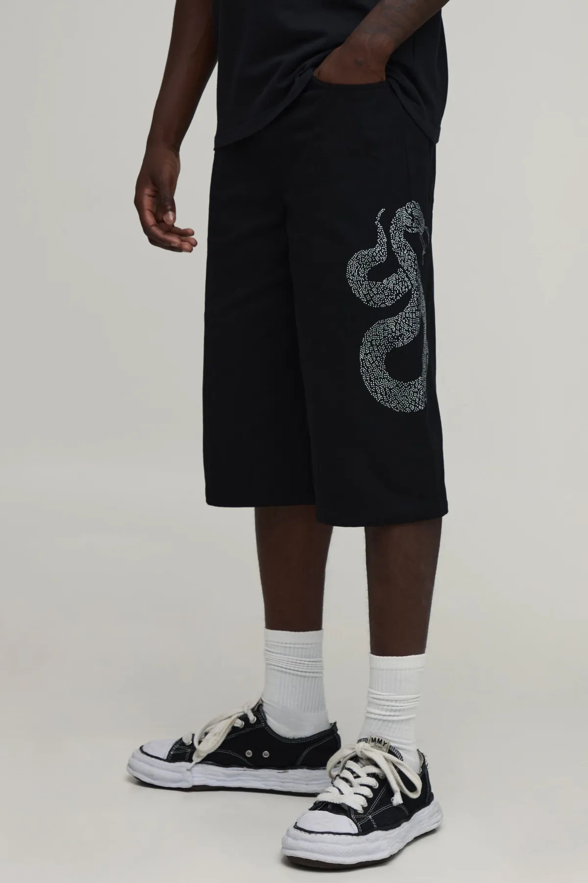 boohooMAN Short Long Décontracté Avec Synthétique En Strass<Homme Shorts|Tout Afficher