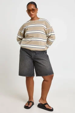 boohoo Short Long En Jean Taille Mi-haute Grande Taille<Femme Denim|Shorts