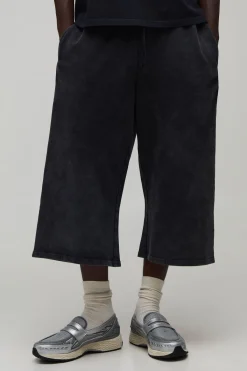 boohooMAN Short Long En Jersey Lavé Épais Coupe Bermuda<Homme Shorts