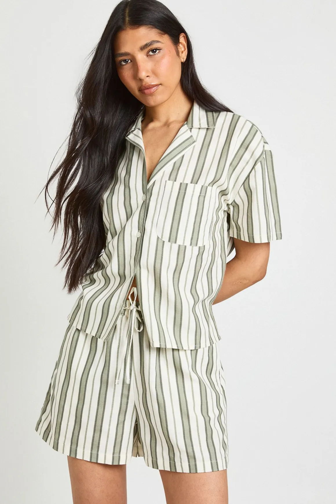 Short Long En Lin Premium À Rayures