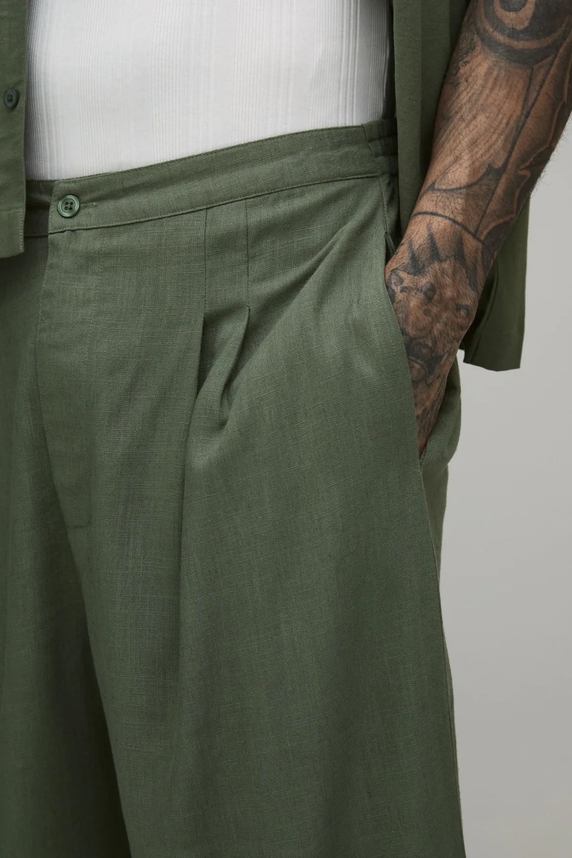 Short Long Mi-taille Mi-taille Décontracté Coupe Longue Mélange De Lin Pour Homme Grand