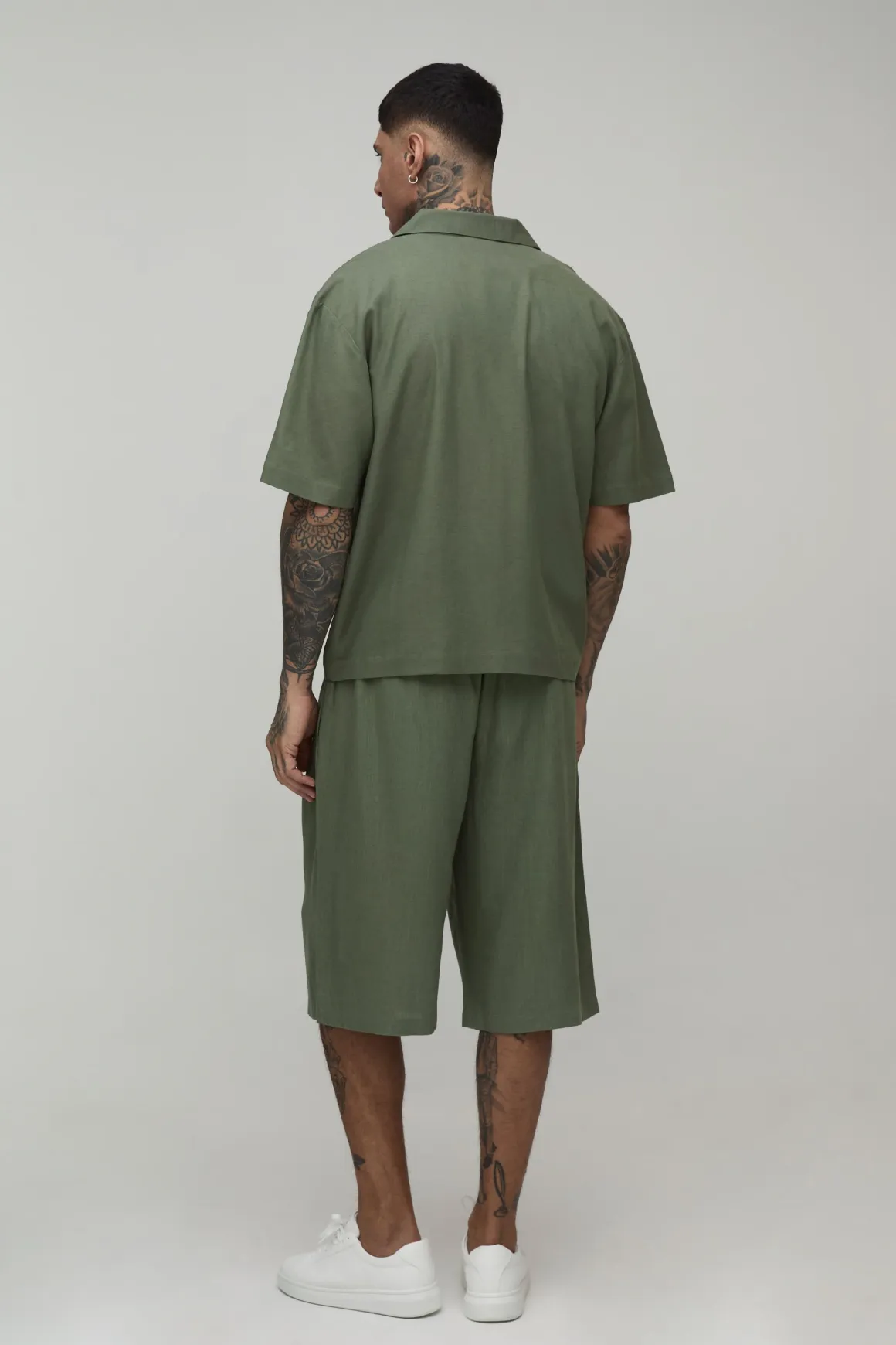 Short Long Mi-taille Mi-taille Décontracté Coupe Longue Mélange De Lin Pour Homme Grand
