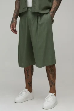 Short Long Mi-taille Mi-taille Décontracté Coupe Longue Mélange De Lin Pour Homme Grand