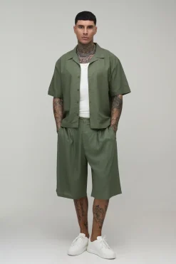 Short Long Mi-taille Mi-taille Décontracté Coupe Longue Mélange De Lin Pour Homme Grand