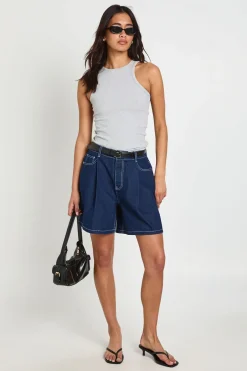 boohoo Short Long Plissé Avec Ceinture<Femme Denim|Shorts