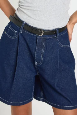 boohoo Short Long Plissé Avec Ceinture<Femme Denim|Shorts