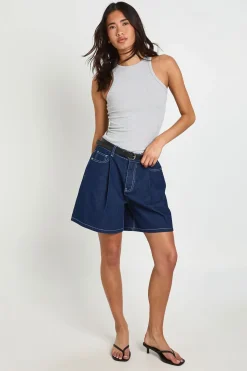 boohoo Short Long Plissé Avec Ceinture<Femme Denim|Shorts