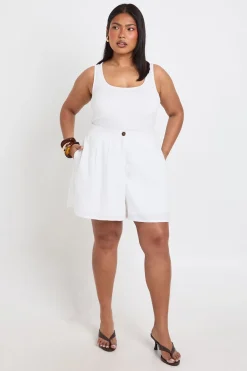 boohoo Short Long Taille Haute Ajusté En Lin Grande Taille<Femme Shorts