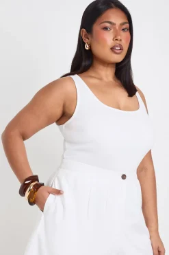 boohoo Short Long Taille Haute Ajusté En Lin Grande Taille<Femme Shorts
