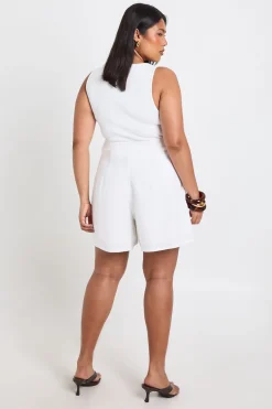 boohoo Short Long Taille Haute Ajusté En Lin Grande Taille<Femme Shorts