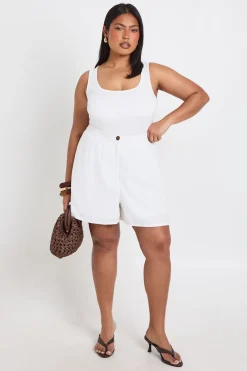 boohoo Short Long Taille Haute Ajusté En Lin Grande Taille<Femme Shorts