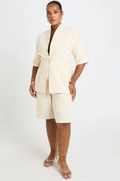 boohoo Short Long Tailleur En Lin Grande Taille<Femme Tailleurs|Shorts