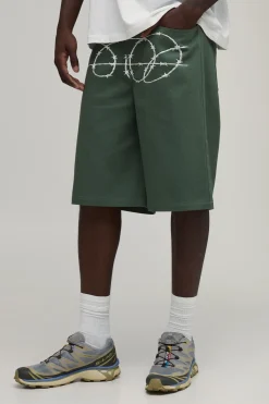 boohooMAN Short Mi-long Coupe Décontractée Imprimé Fil Barbelé<Homme Shorts|Tout Afficher