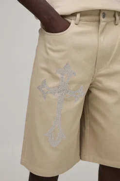 Short Mi-long Coupe Décontractée Avec Croix En Strass