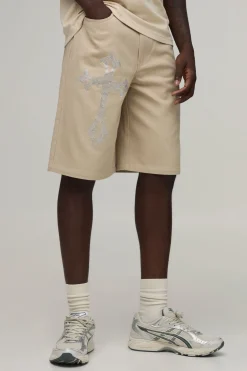 Short Mi-long Coupe Décontractée Avec Croix En Strass