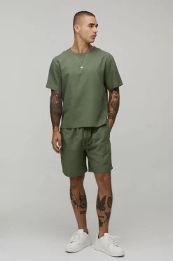 Short Mi-long En Mélange De Lin Coupe Décontractée