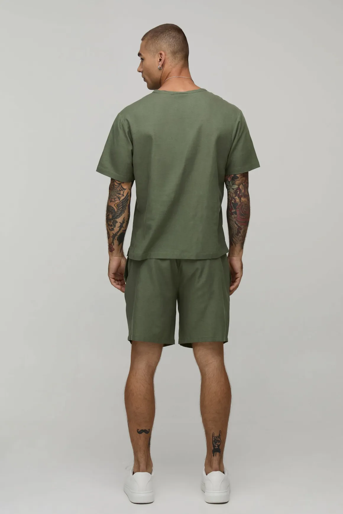 Short Mi-long En Mélange De Lin Coupe Décontractée