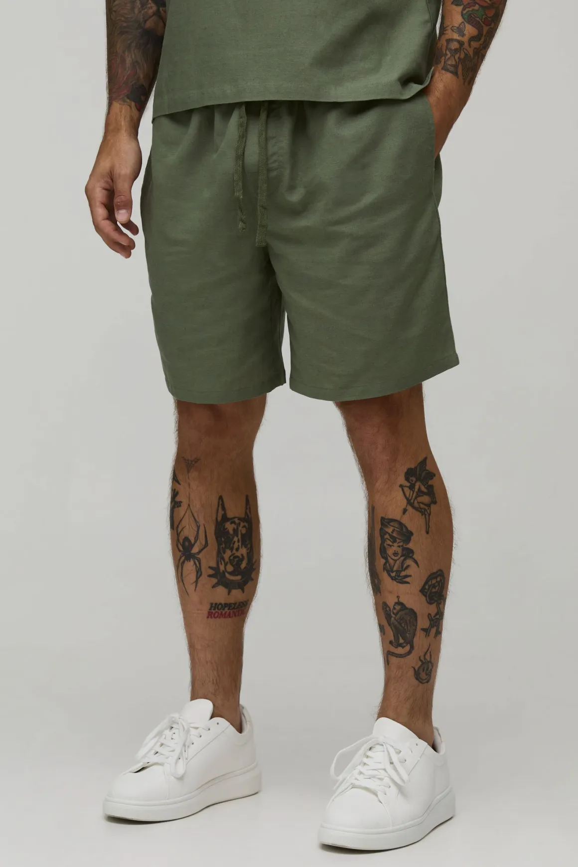 Short Mi-long En Mélange De Lin Coupe Décontractée