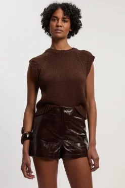 Short Mini en Cuir Gaufré Crocodile Brillant