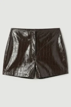 Short Mini en Cuir Gaufré Crocodile Brillant