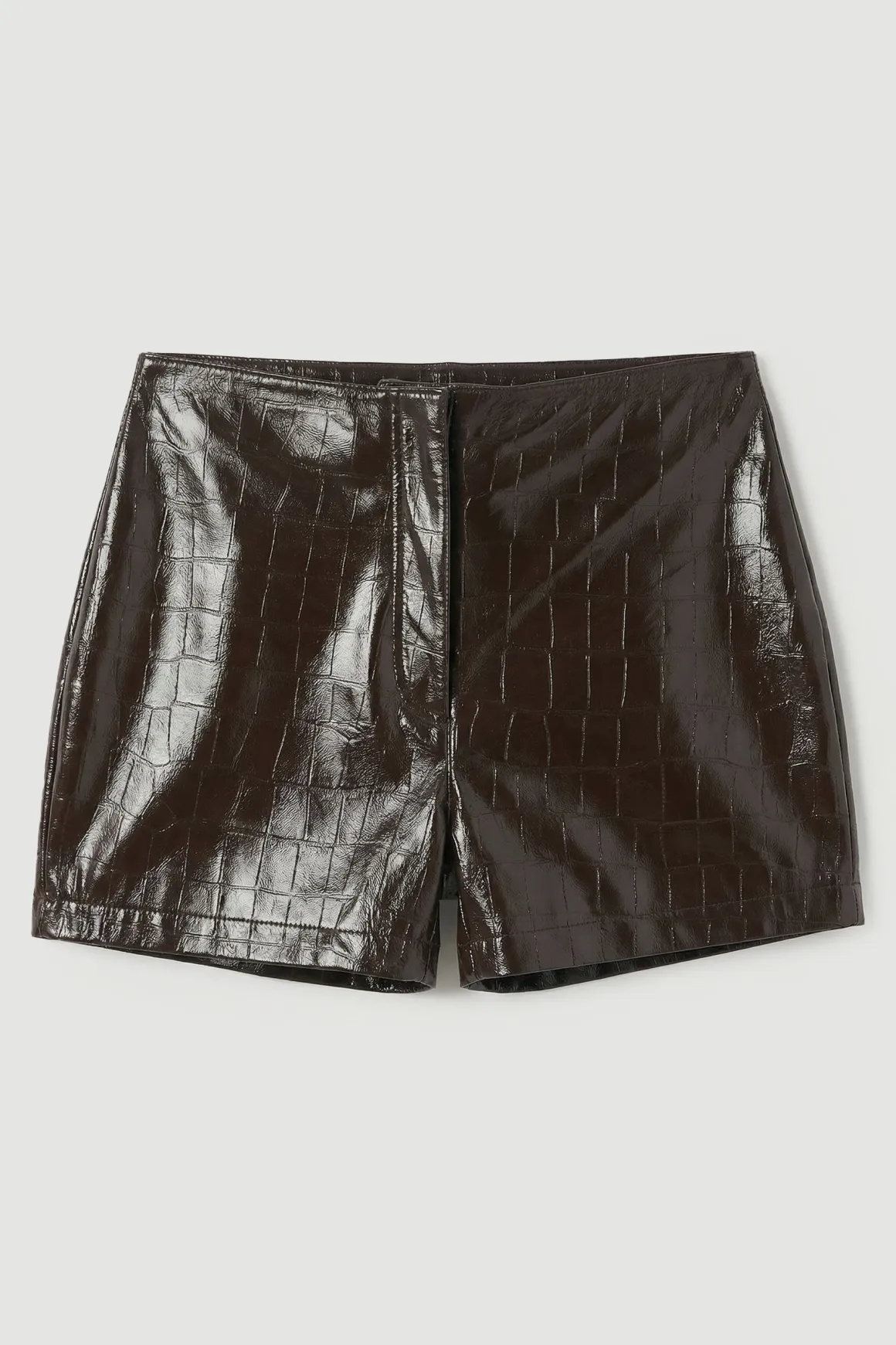 Short Mini en Cuir Gaufré Crocodile Brillant