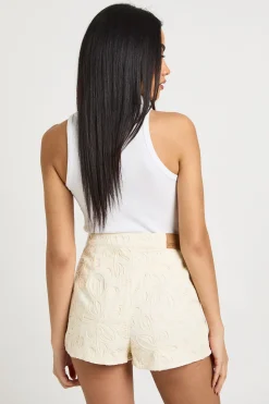 Short Mini En Denim Avec Détail En Dentelle